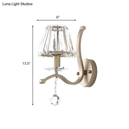 Gold Prism Antiqued Wall Sconce with crystal shade and hanging prism, 13.5in tall, 6in wide on Tampa Home & Garden Store