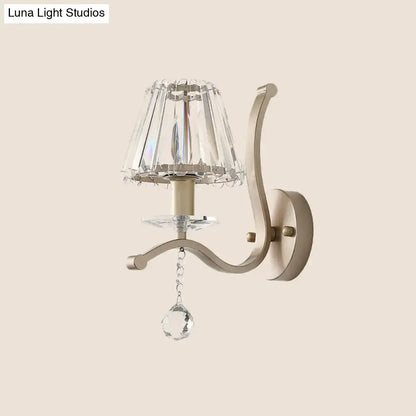 Gold Prism Antiqued Wall Sconce by Decorbites with crystal shade and hanging pendant crystals on Tampa Home & Garden Store