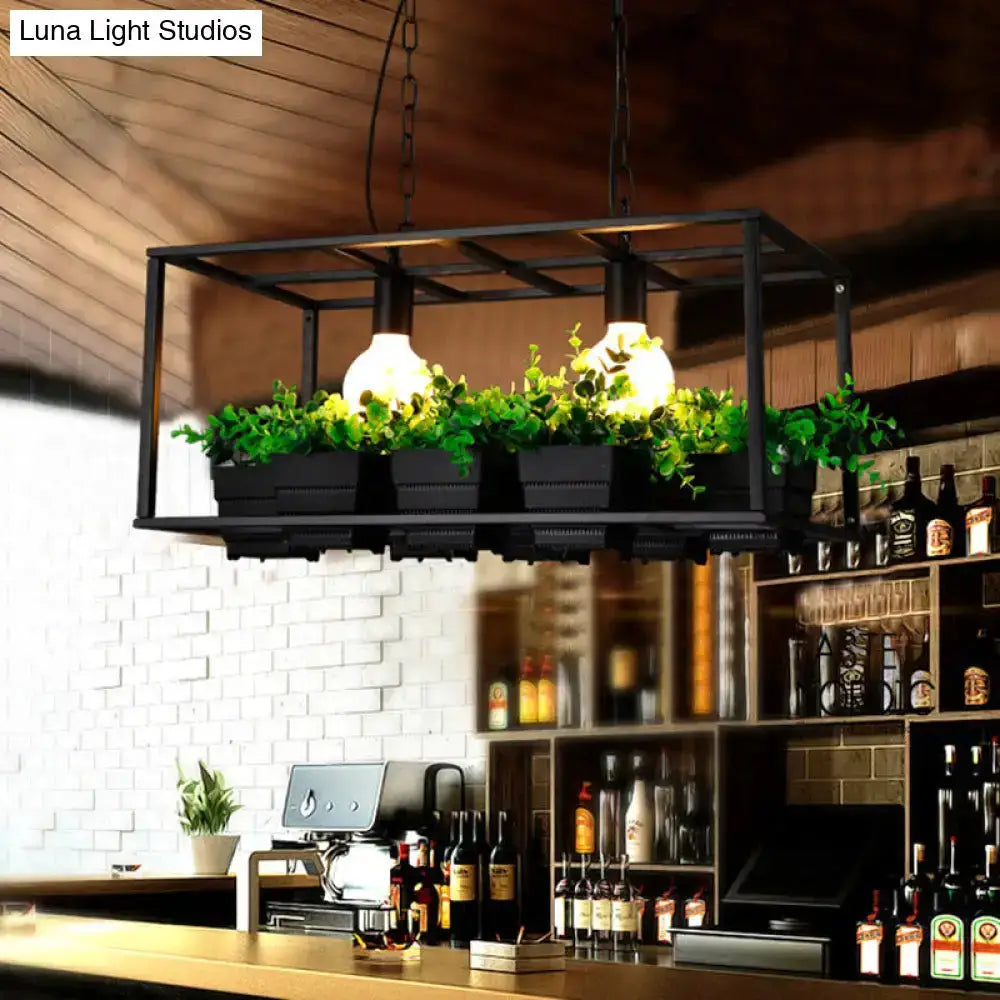 Antiqued Metal Island Lamp with Planters