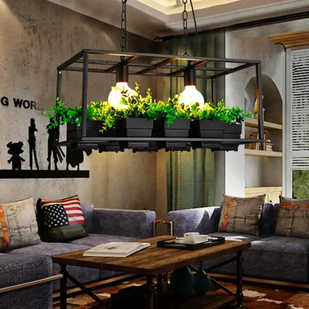 Antiqued Metal Island Lamp with Planters
