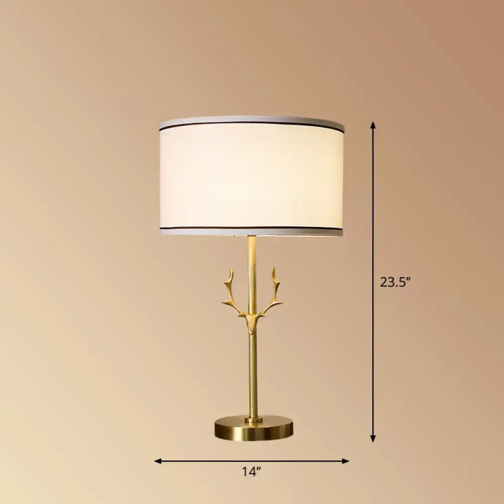 Gold Antler Table Lamp by Decorbites, metallic gold finish with white drum shade, 23.5in tall on Tampa Home & Garden Store