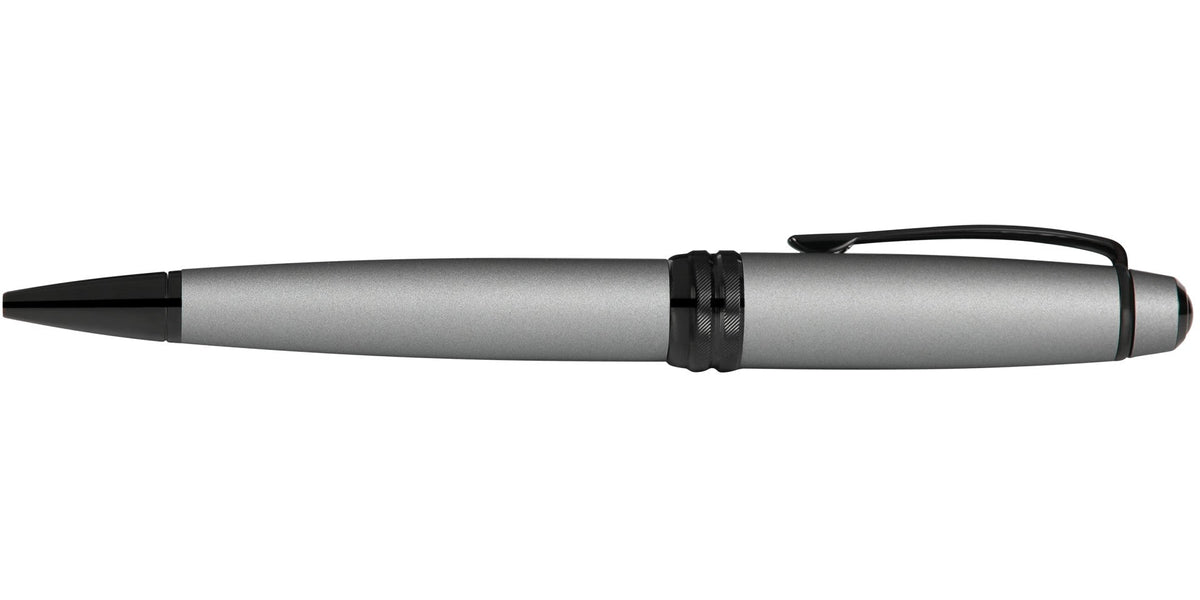 Bailey Matte Gray Lacquer Ballpoint Pen by A.T. Cross, silver-gray body with black cap and clip on Tampa Home & Garden Store