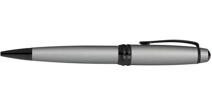 Bailey Matte Gray Lacquer Ballpoint Pen by A.T. Cross, silver-gray body with black cap and clip on Tampa Home & Garden Store
