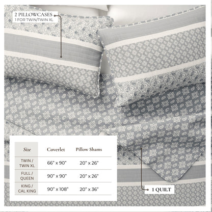Reversible Paisley Stripe Microfiber Quilt