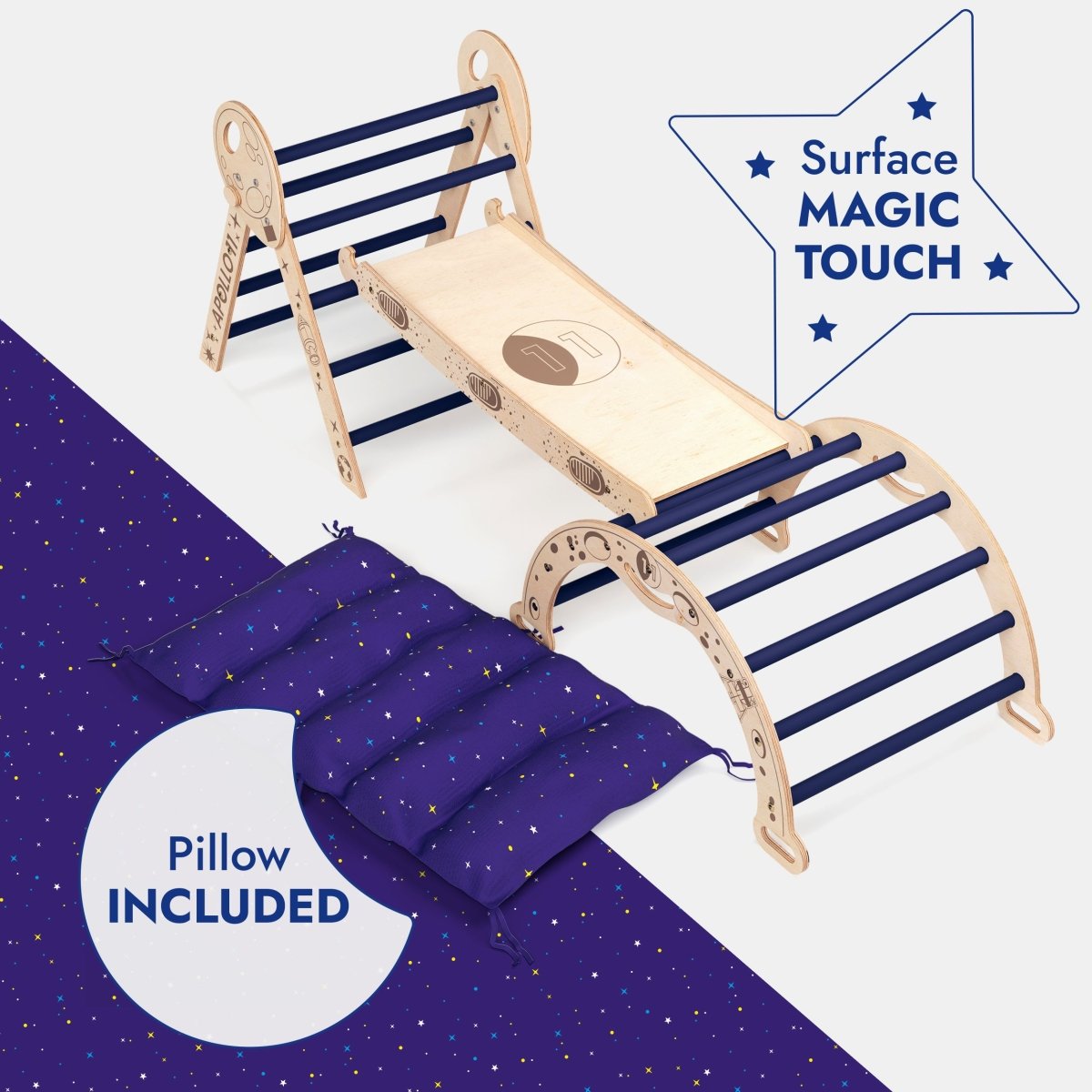 Goodevas Apollo 4in1 Pikler climbing set with arch and slide board, pillow included on Tampa Home & Garden Store