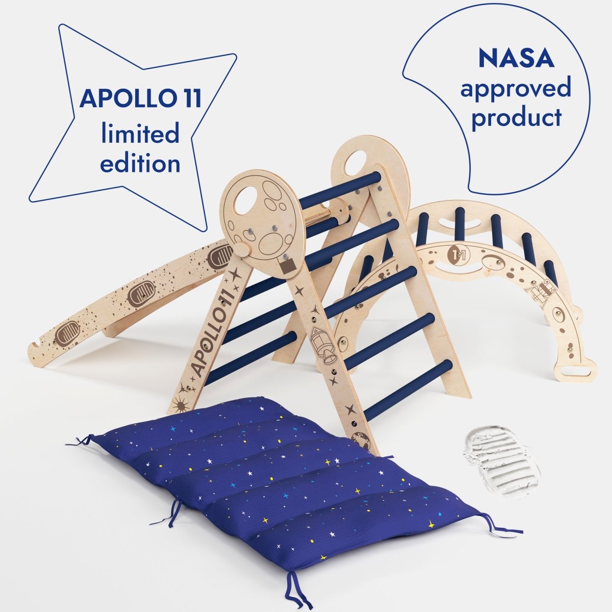 Goodevas Apollo 4in1 wooden climbing set with Pikler triangle, arch, slide board and cushion on Tampa Home & Garden Store