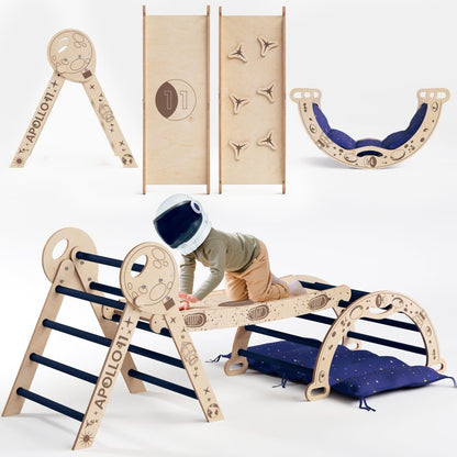 Goodevas Apollo 4in1 climbing set with Pikler triangle, slide board and cushion in natural wood on Tampa Home & Garden Store