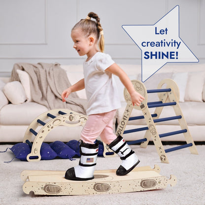 Goodevas Apollo 4in1 climbing set natural wood with blue rungs for toddlers on Tampa Home & Garden Store
