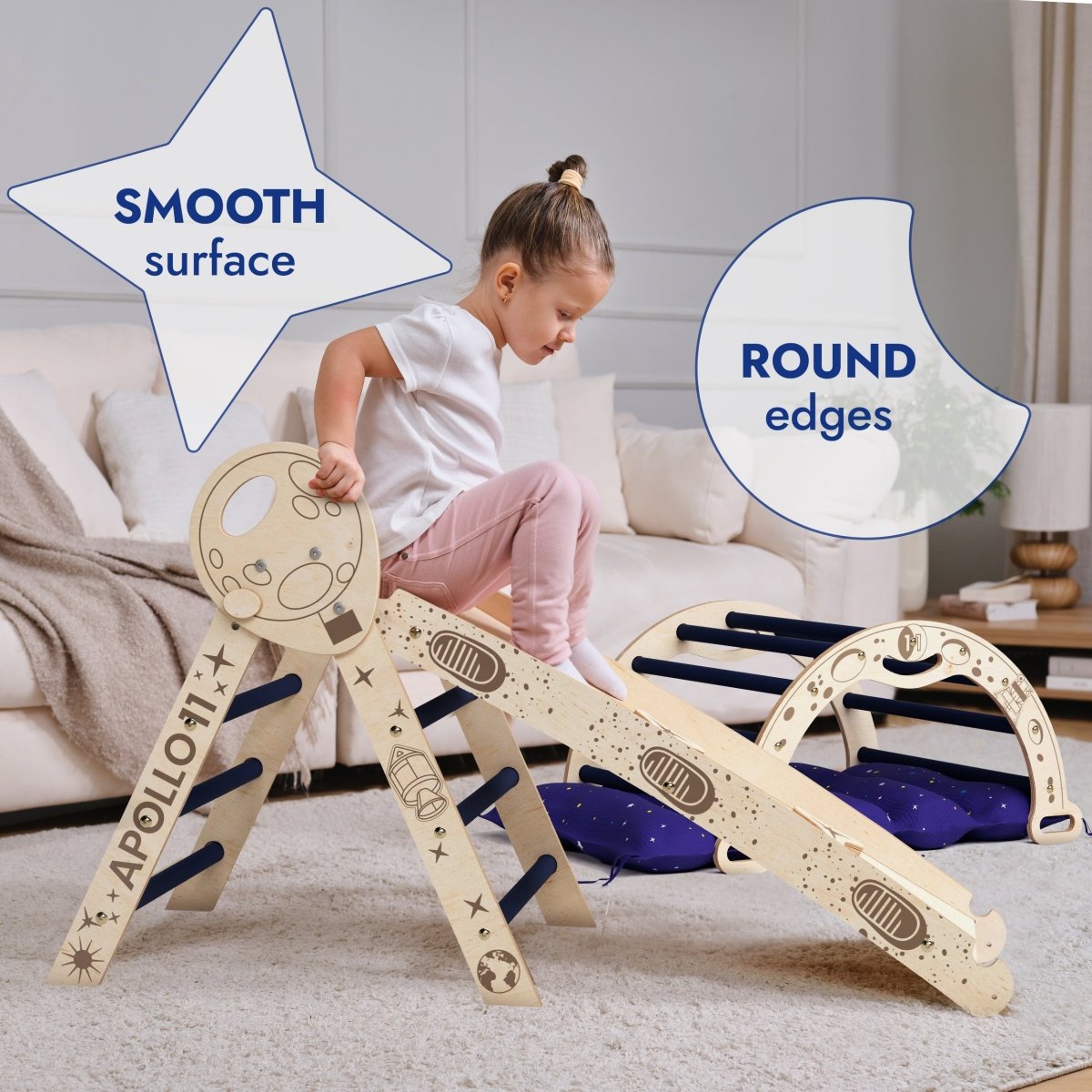 Goodevas wooden Apollo 4in1 climbing set Pikler triangle arch slide board cushion on Tampa Home & Garden Store