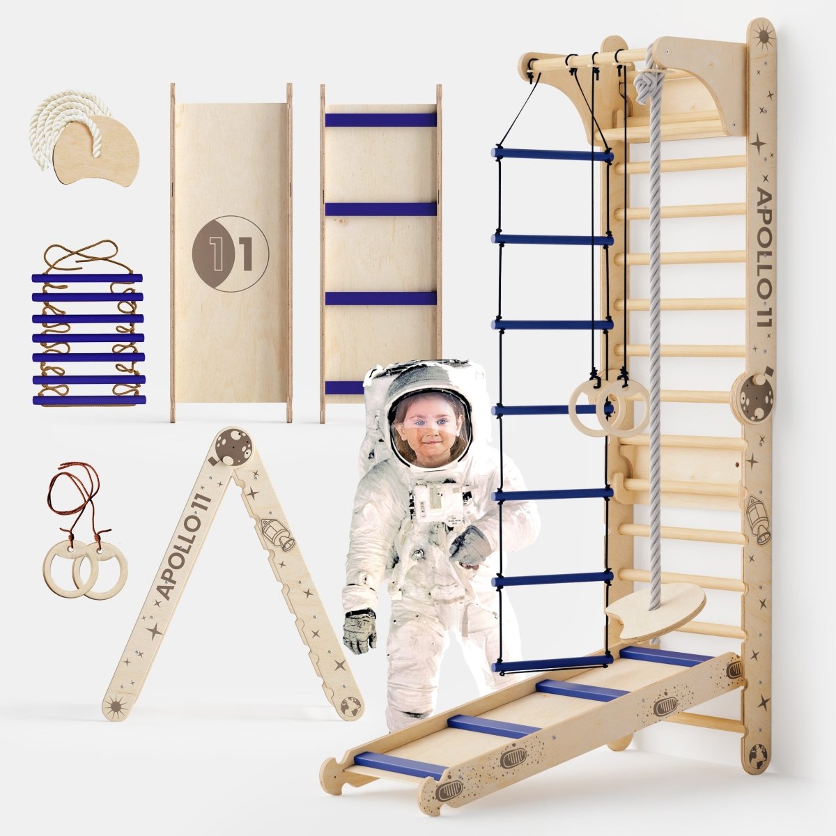Goodevas Apollo Wall climbing ladder set with moon swing and blue slide board Tampa Store on Tampa Home & Garden Store