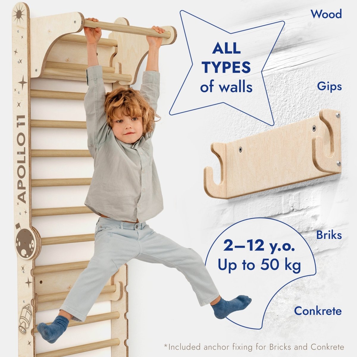 Goodevas Apollo Swedish Wall climbing ladder with child on frame for 2–12 y.o up to 50 kg on Tampa Home & Garden Store