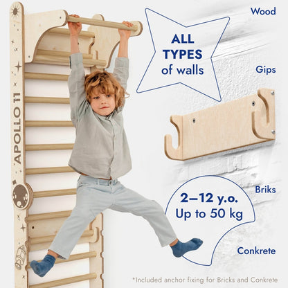 Goodevas Apollo Swedish Wall climbing ladder with child on frame for 2–12 y.o up to 50 kg on Tampa Home & Garden Store