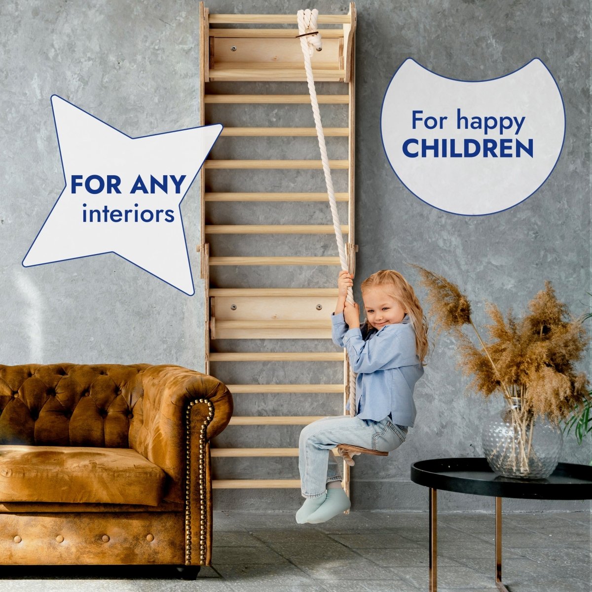 Apollo Swedish Wall wooden climbing ladder by Goodevas for indoor play on Tampa Home & Garden Store