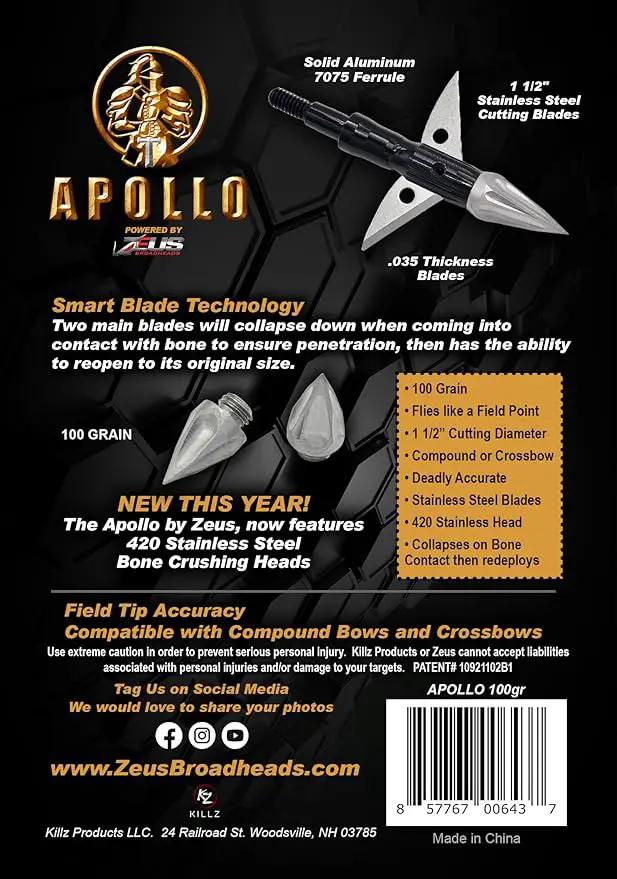 Apollo 100 grain broadheads 3-pack Killz stainless steel blades on Tampa Home & Garden Store