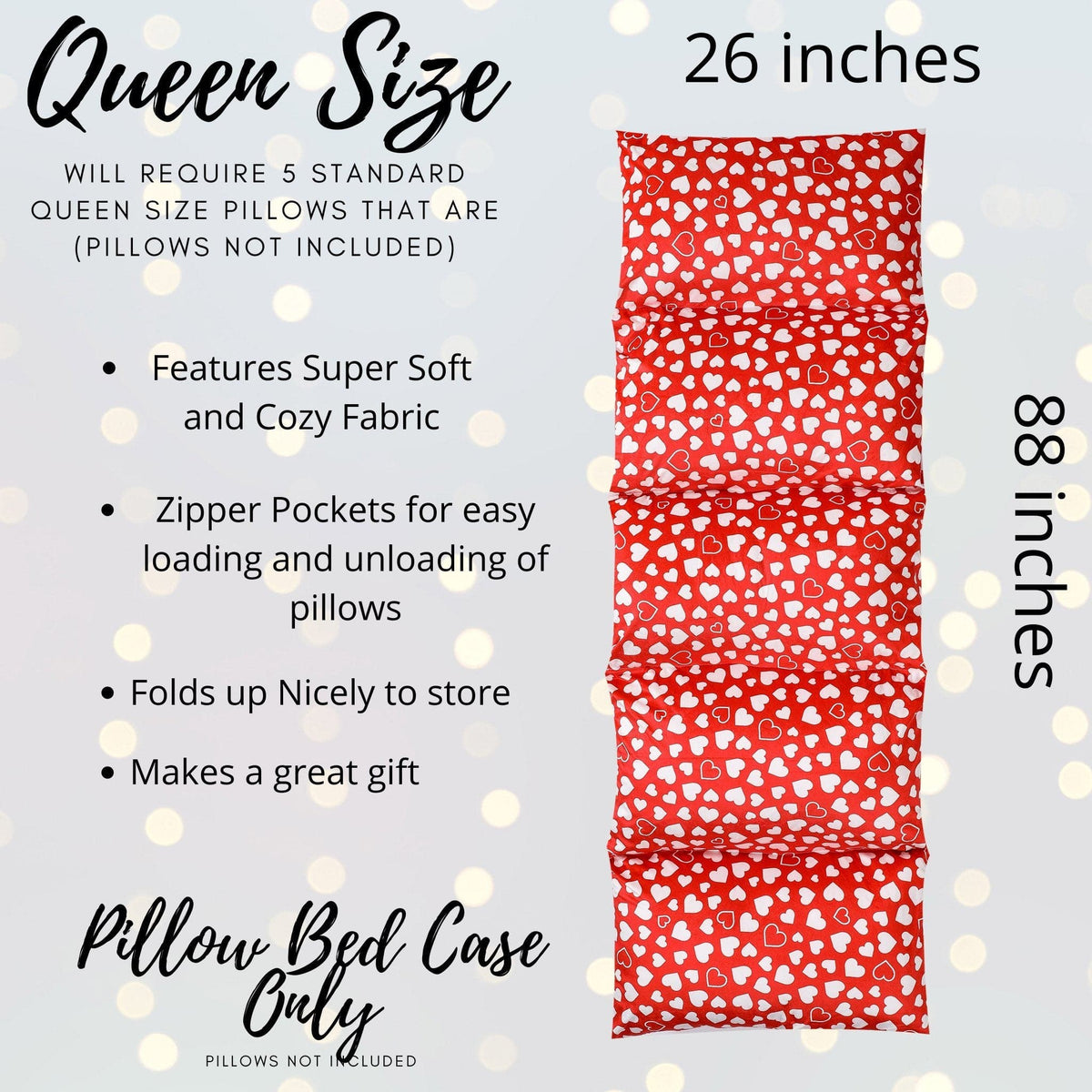 Apple Princess Teepee Play Set Queen Size heart print pillow case with pockets pillows not included on Tampa Home & Garden Store