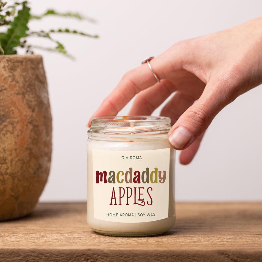 Macdaddy Apples candle by Gia Roma in a glass jar with soy wax on Tampa Home & Garden Store