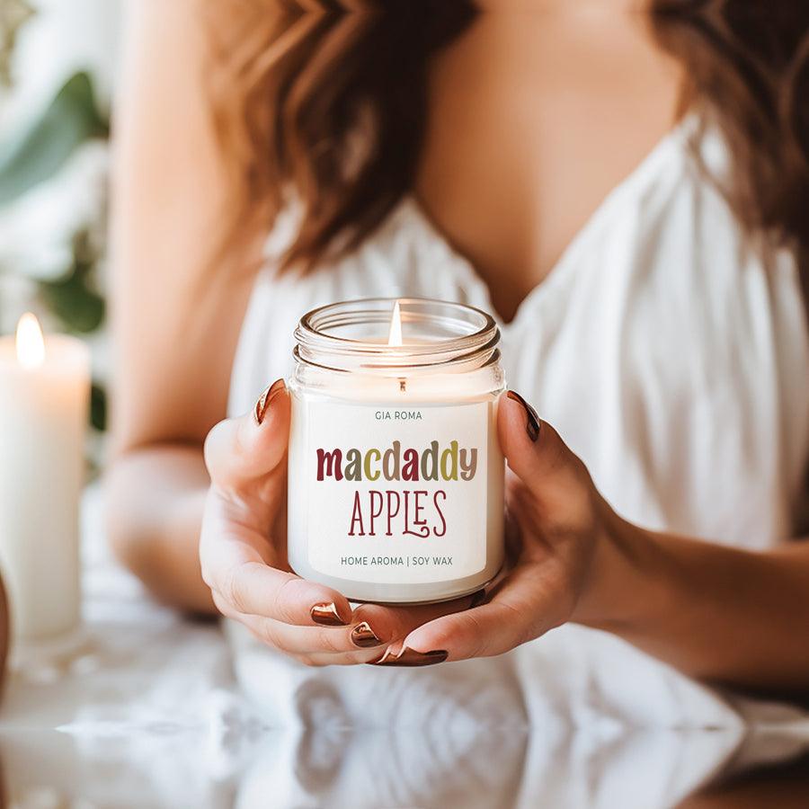 Mac Apple candle by Gia Roma in a clear glass jar with white wax on Tampa Home & Garden Store
