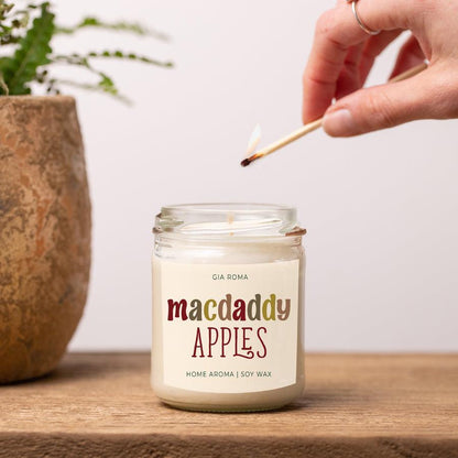 Macdaddy Apples candle in a clear glass jar by Gia Roma, soy wax on Tampa Home & Garden Store