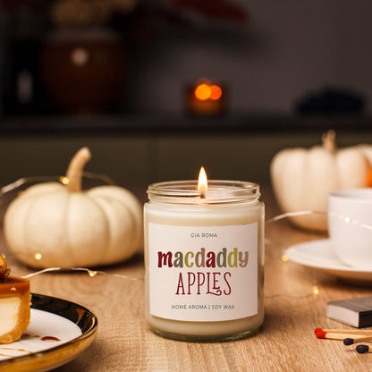 Mac Apple Candle by Gia Roma in a clear glass jar with cream soy wax on Tampa Home & Garden Store