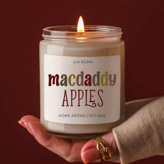 Mac Apple Candle by Gia Roma in soy wax in a glass jar on Tampa Home & Garden Store