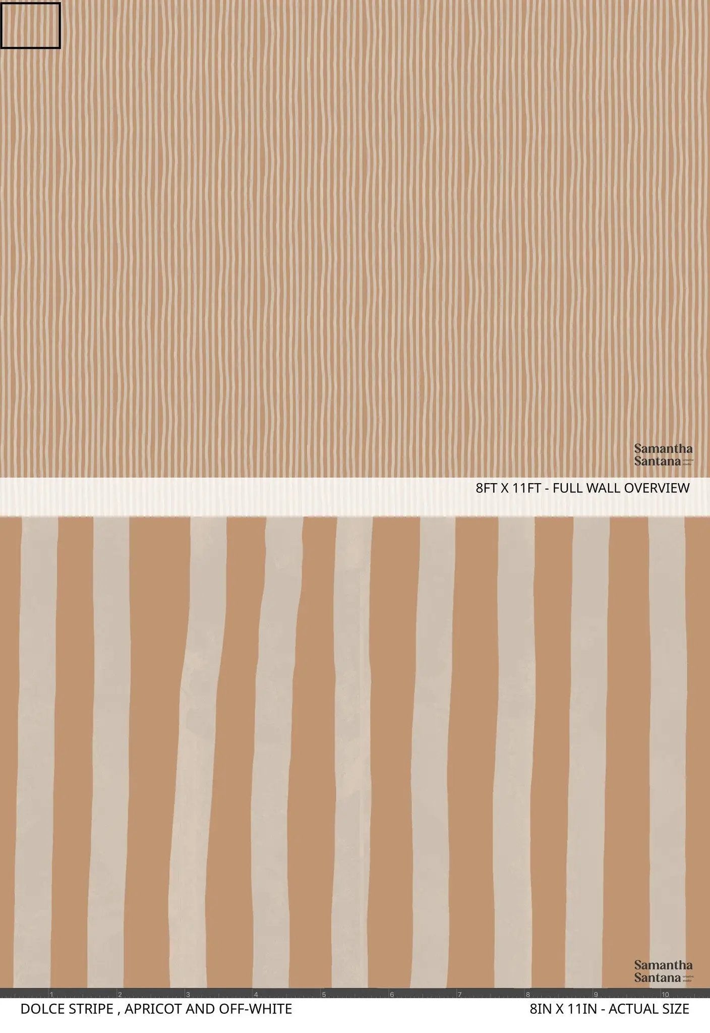 Wallpaper Dolce Stripe Apricot and Off-White by Samantha Santana Creative, striped pattern on Tampa Home & Garden Store