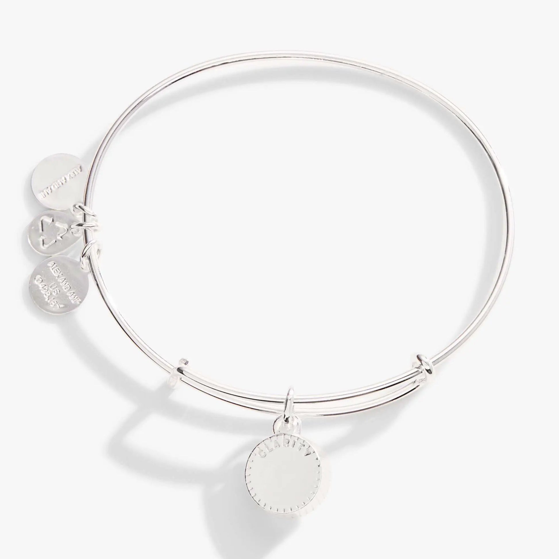 April Clear Crystal Birthstone Charm Bangle by ALEX AND ANI, silver-tone bracelet with charms on Tampa Home & Garden Store