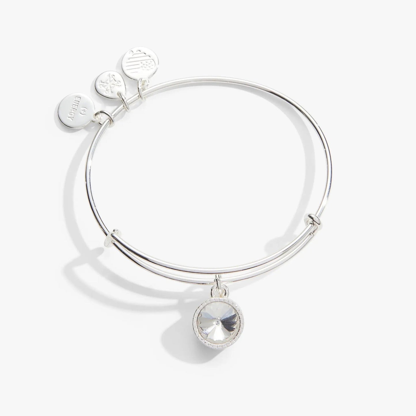 April Clear Crystal Birthstone Charm Bangle by Alex and Ani silver bracelet with charms on Tampa Home & Garden Store