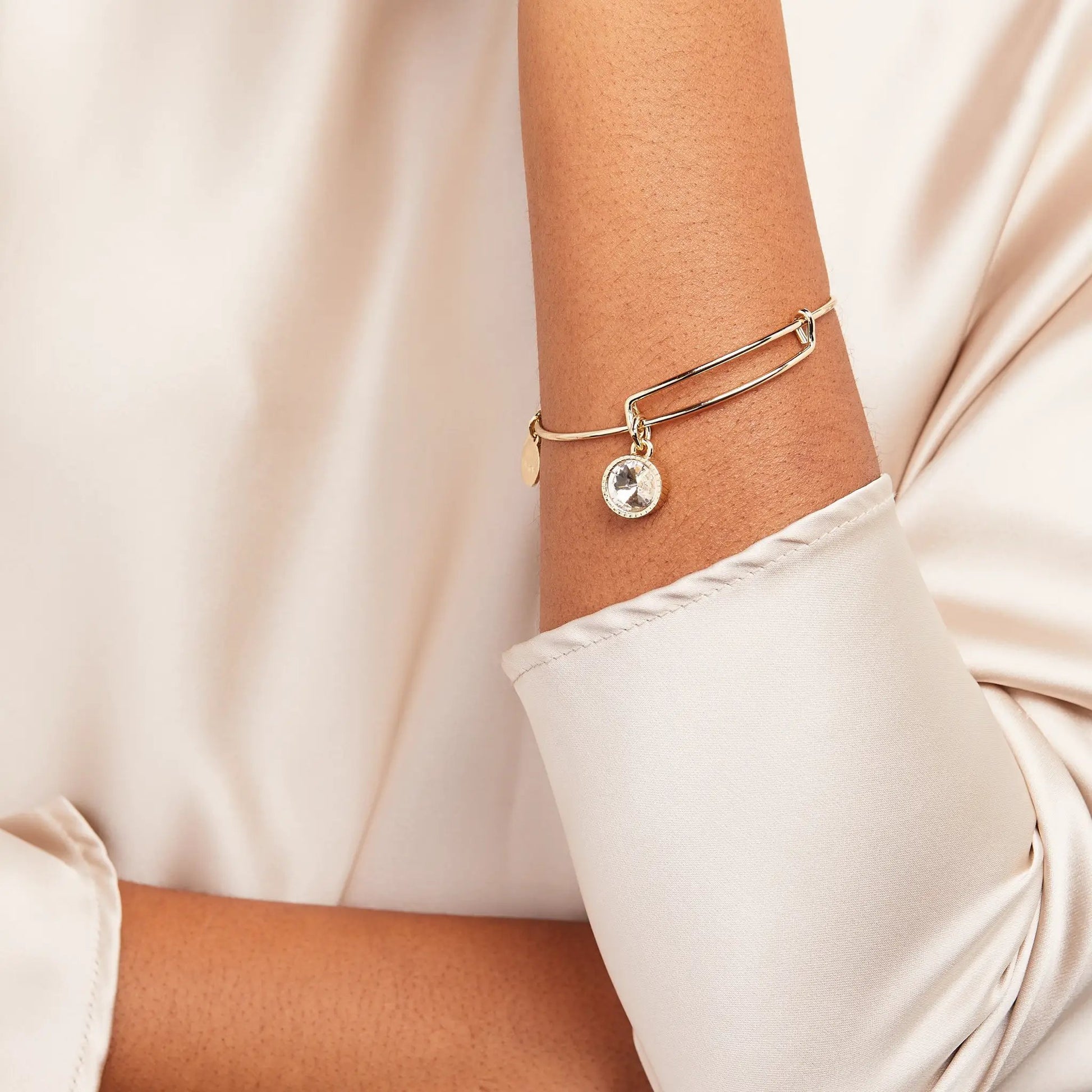April Clear Crystal Birthstone Charm Bangle by ALEX AND ANI, bracelet with crystal pendant on Tampa Home & Garden Store