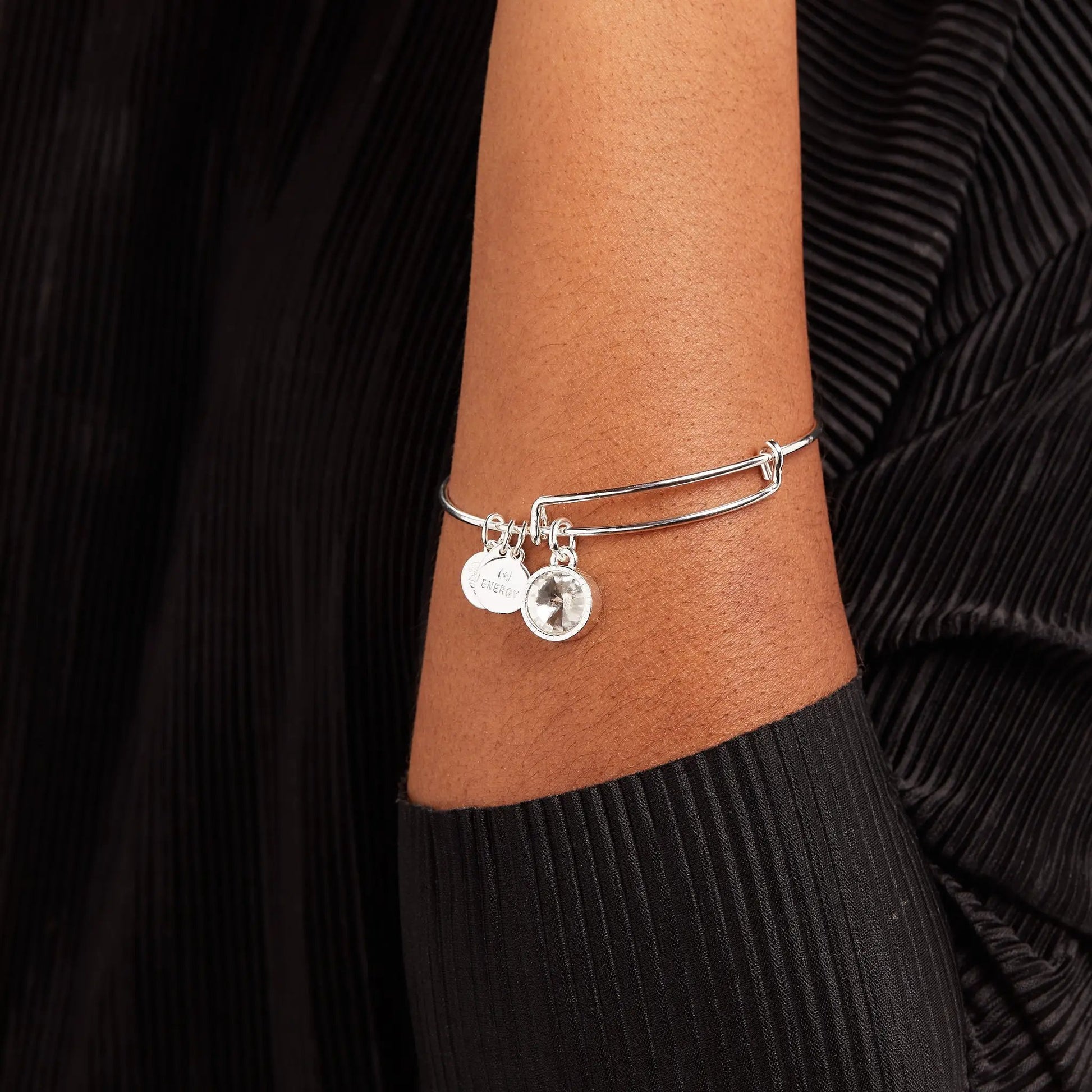 April Clear Crystal Charm Bangle by ALEX AND ANI in silver with crystal charm on Tampa Garden on Tampa Home & Garden Store