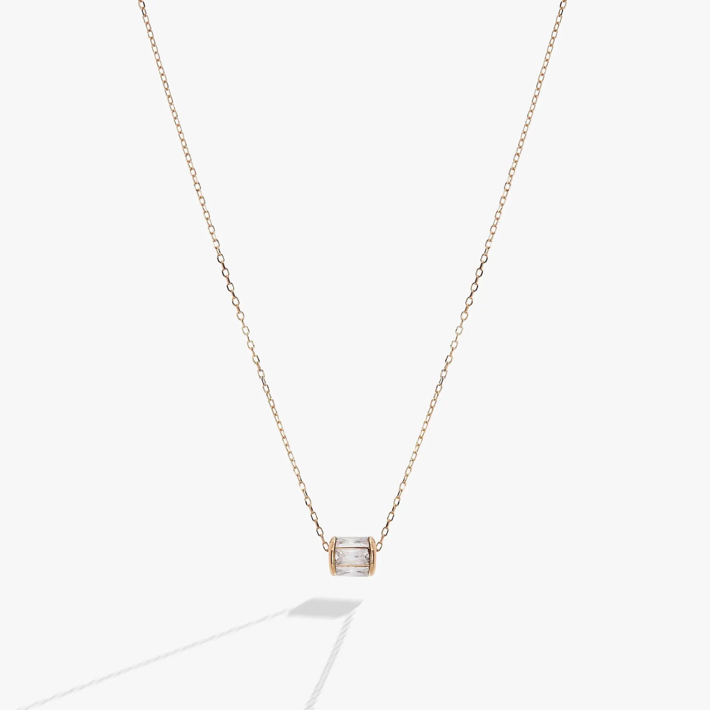 Alex and Ani April Birthstone Pendant Necklace with rose gold chain and rectangular clear stones on Tampa Home & Garden Store