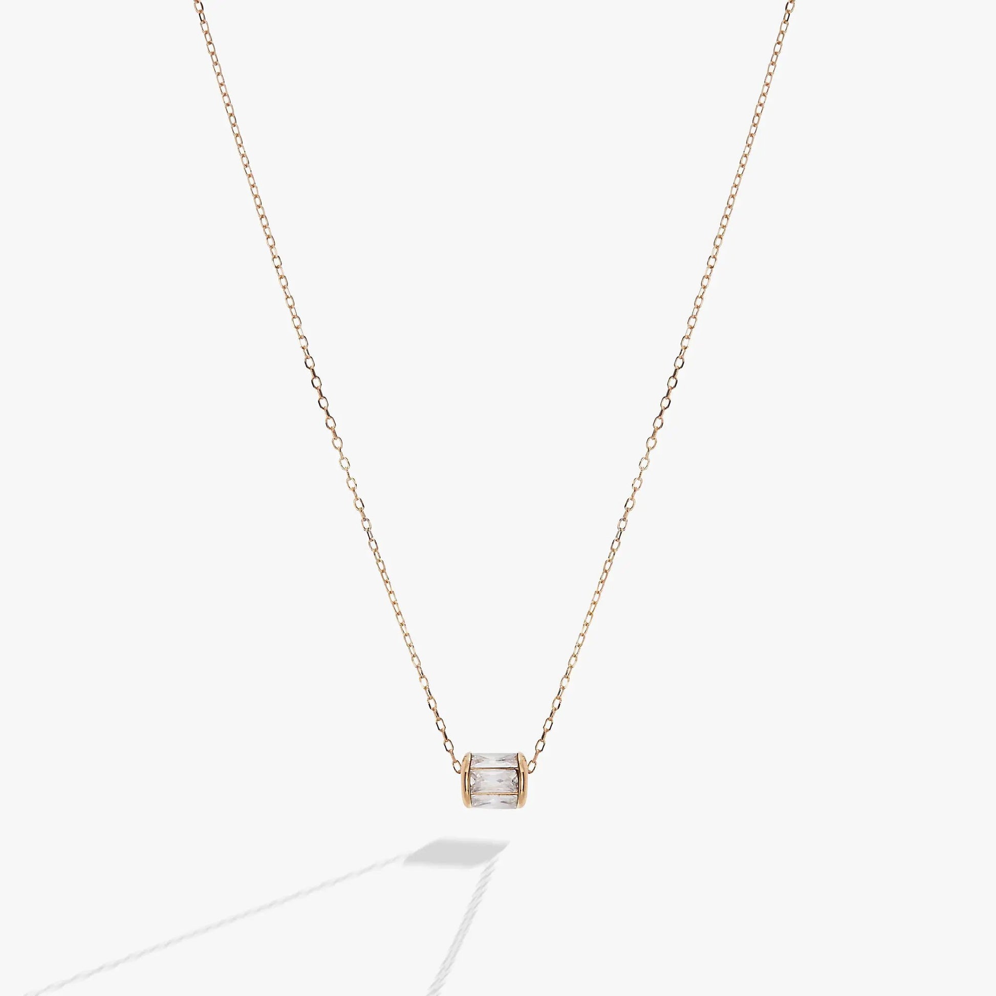 Alex and Ani April Birthstone Pendant Necklace with rose gold chain and rectangular clear stones on Tampa Home & Garden Store