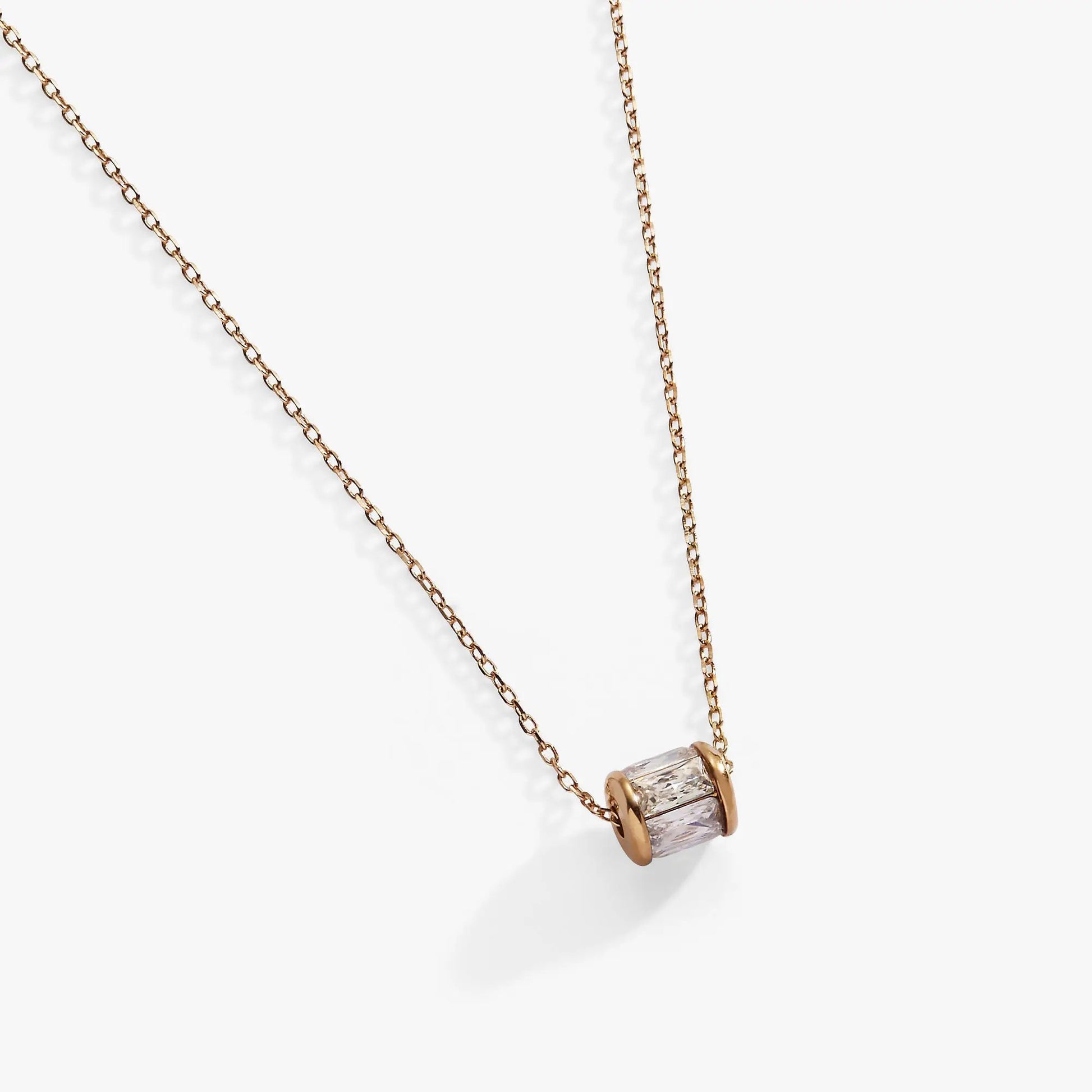 April Birthstone Pendant Necklace by Alex Ani rose gold with baguette crystal pendant on chain on Tampa Home & Garden Store