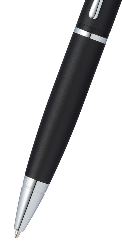 Calais matte black ballpoint pen by A.T. Cross with chrome accents on Tampa Home & Garden Store