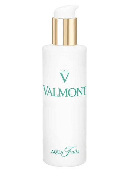 Valmont Purity Aqua Falls makeup remover bottle white with gold pump on Tampa Home & Garden Store