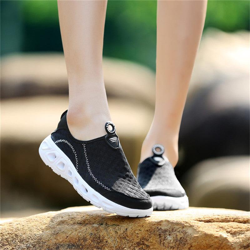 Stevvex black mesh water shoes unisex slip-on with white sole, quick-dry beach footwear on Tampa Home & Garden Store