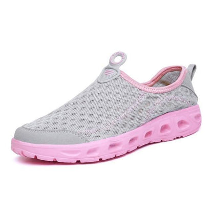 Stevvex aqua water shoes, unisex slip-on, breathable grey mesh with pink sole on Tampa Home & Garden Store