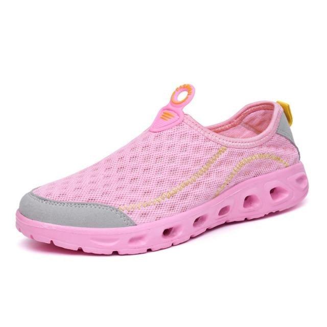 Aqua shoes unisex breathable mesh water shoes with pink upper and grey toe cap for beach use on Tampa Home & Garden Store