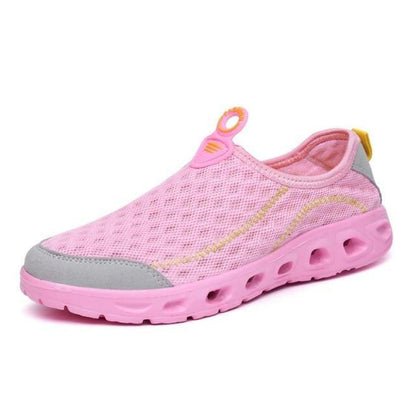 Aqua shoes unisex breathable mesh water shoes with pink upper and grey toe cap for beach use on Tampa Home & Garden Store