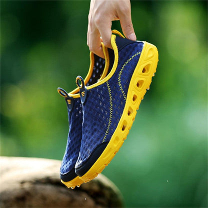 Stevvex aqua shoes unisex blue mesh water shoes with yellow rubber sole for beach wear on Tampa Home & Garden Store