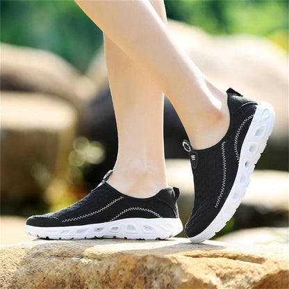 Aqua Shoes Stevvex unisex black mesh quick-dry water sneakers with white sole pair on Tampa Home & Garden Store