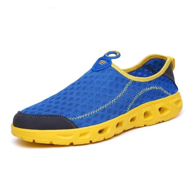 Aqua water shoes for unisex, blue mesh breathable quick-dry slip-on with yellow sole on Tampa Home & Garden Store