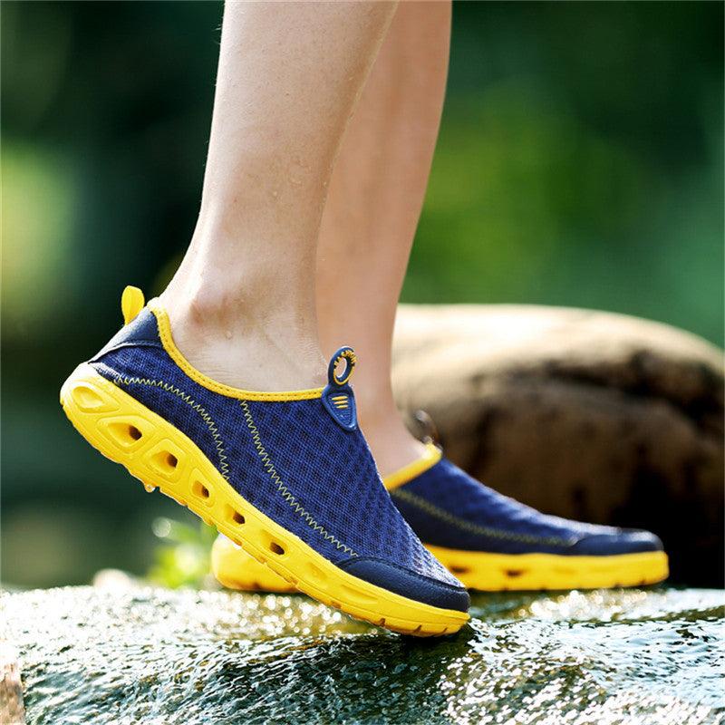 Stevvex aqua water shoes blue mesh upper with yellow sole slipon quick-dry beach footwear on Tampa Home & Garden Store
