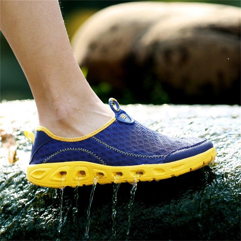 Stevvex aqua water shoes blue mesh slip-on with yellow sole for beach and water sports on Tampa Home & Garden Store