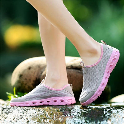 Stevvex aqua water shoes gray mesh upper with pink rubber sole slip-on breathable quick-dry on Tampa Home & Garden Store
