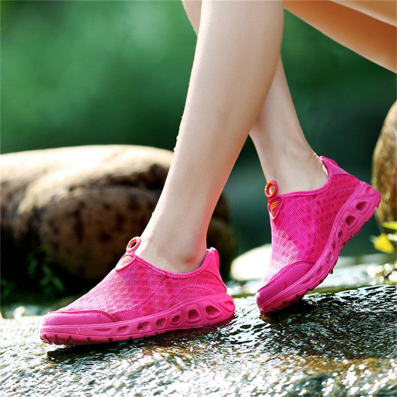 Pink aqua water shoes, breathable mesh quick-dry slip-ons with rubber soles on Tampa Home & Garden Store