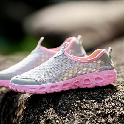 Stevvex aqua water shoes unisex mesh breathable quick-dry with pink rubber sole slip-on, on Tampa Home & Garden Store