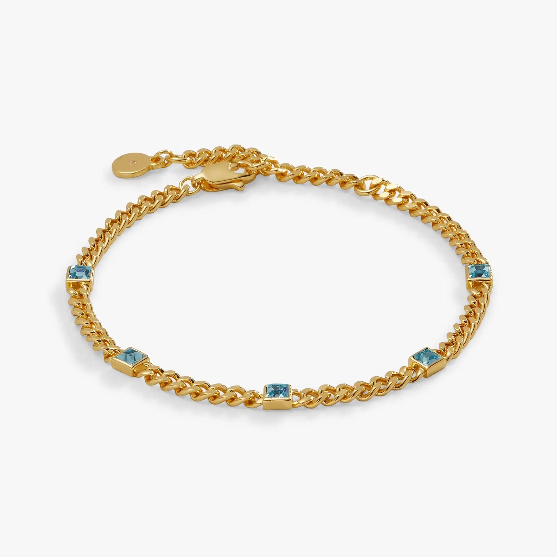 Bracelet gold curb chain with square aquamarine stones by Alex and Ani on Tampa Home & Garden Store