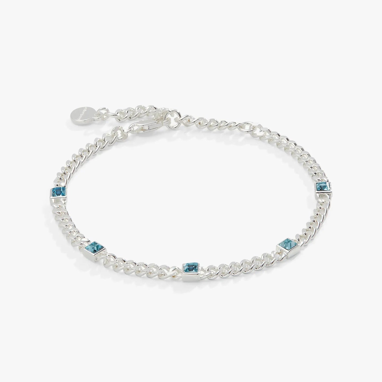 Bracelet March Birthstone Aquamarine curb chain by ALEX AND ANI with blue stones on Tampa Home & Garden Store