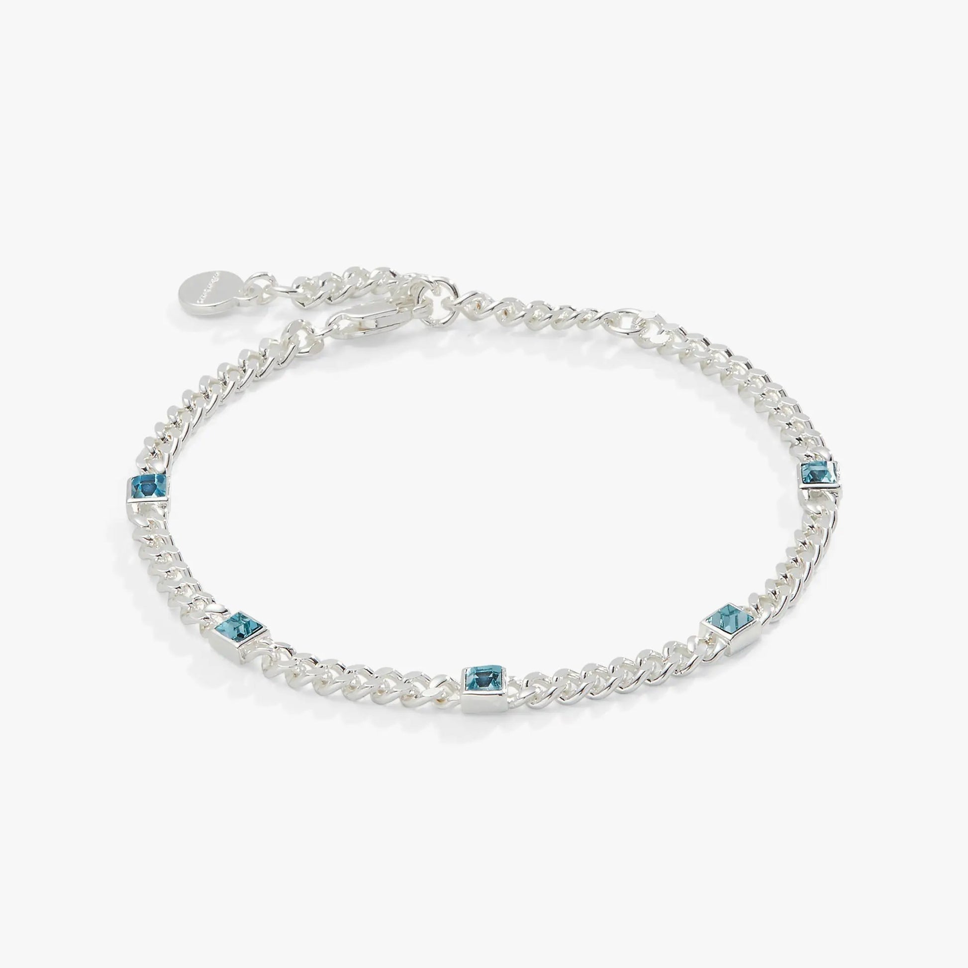 Bracelet March Birthstone Aquamarine curb chain by ALEX AND ANI with blue stones on Tampa Home & Garden Store