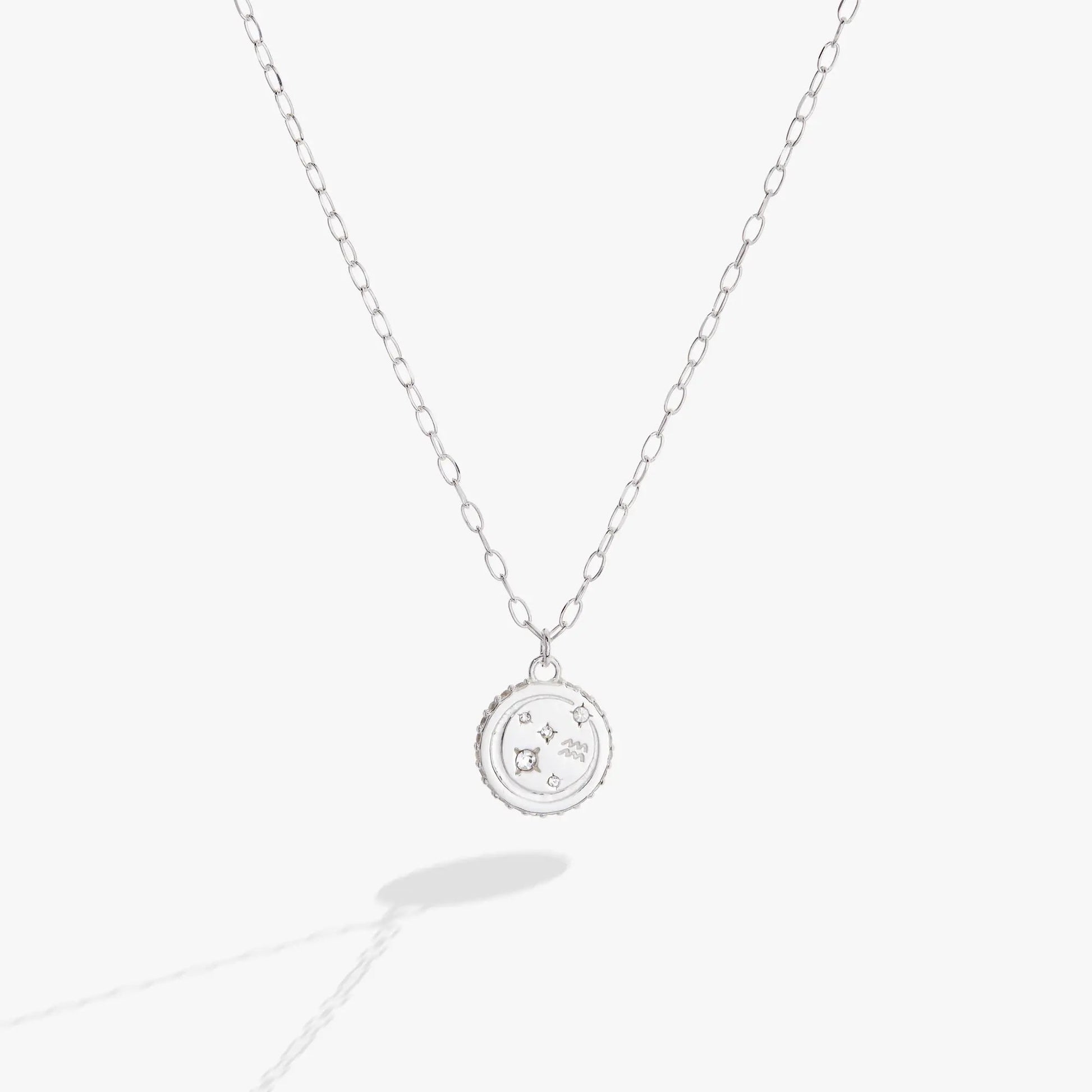 Aquarius Zodiac Necklace by ALEX AND ANI silver chain with round pendant on Tampa Home & Garden Store